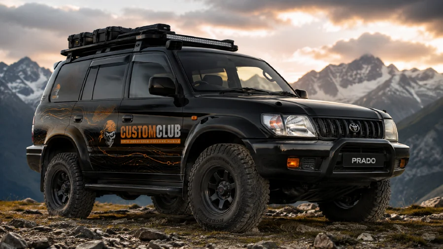 Toyota Land Cruiser Prado в ливрее Custom Club на горной дороге - пример машины, которая может уйти по закрытому предложению клуба